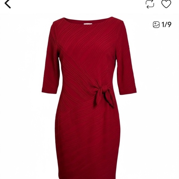 Donna Morgan Burgundy Textured Tie-Waist Midi Dress - Picture 5 of 6